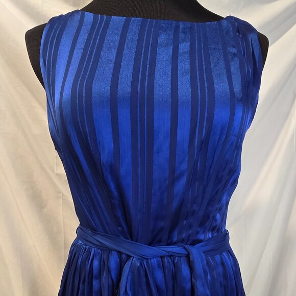Luxie By Carmen Marc Valvo Blue Dress Size 8 Pockets Matching Belt Lined Zip - Picture 2 of 13